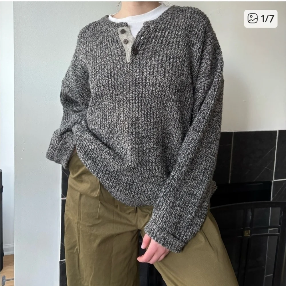 Vintage Basic Equipment Nwt Gray Black Heather Wool Blend Henley Sweater Size Xl